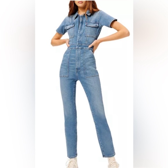 NWT Good American Utility Medium Wash Jumpsuit Sz 2/M Zip - Picture 4 of 5